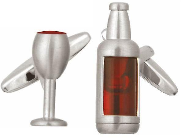 David Van Hagen Red Wine Bottle and Glass Cufflinks - Silver/Red