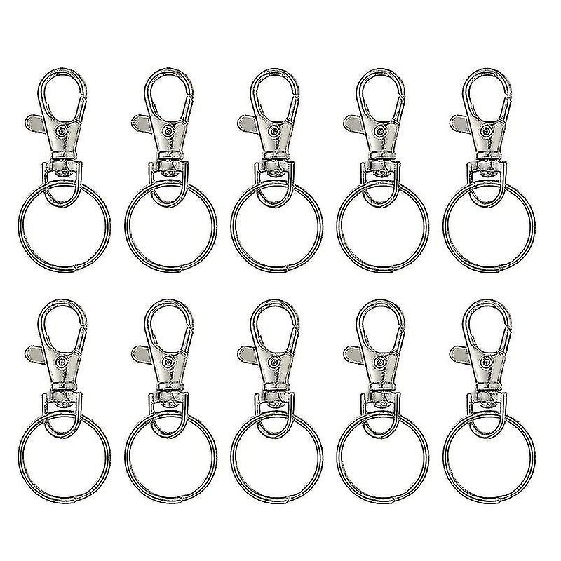 20 Sets Of Large-sized Detachable Swivel Lobster Clasps Keychains 25mm Key Rings (silver)