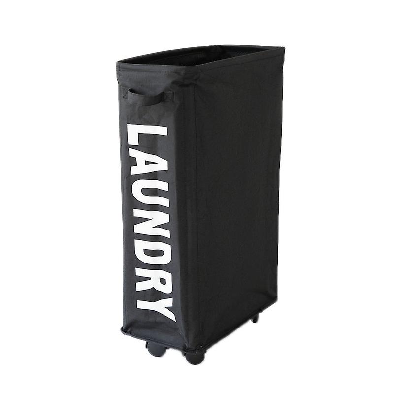 Black Oxford Cloth Laundry Basket - Foldable Mesh Design with Pulleys