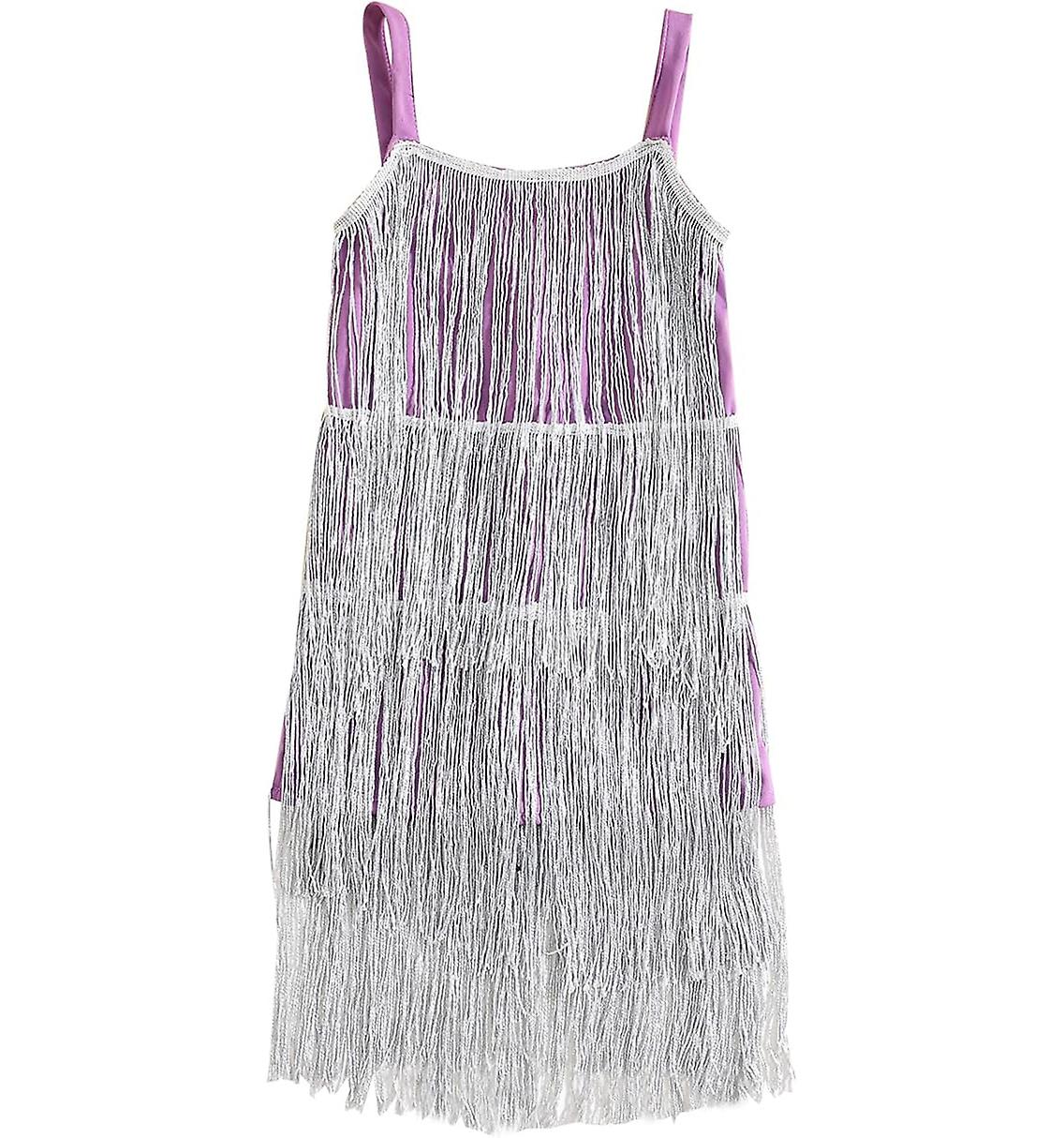 Küçük Kızlar Pullu Püsküllü Elbise Köpüklü Püskül Kolsuz