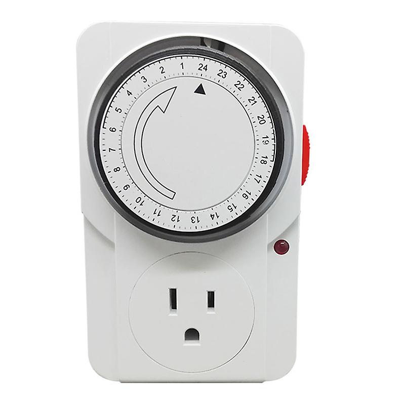 24-Hour Mechanical Timer Outlet with US Plug, 15A/125V, Flame-Resistant PC