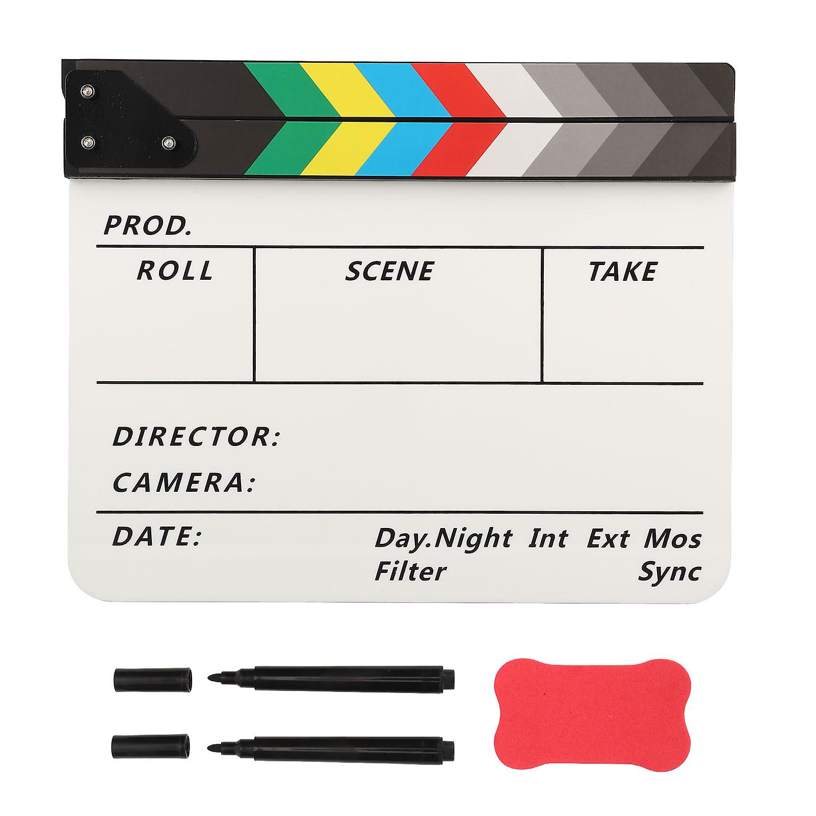 Movie Clapboard Crisp Sound Colorful Portable Acrylic Film Director Clapper Board with Pen Eraser for TV Series Shooting