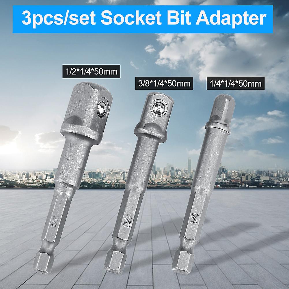 Touch Socket Driver Adapter 3pcs/Set Socket Adapter 1/4in Hex Shank to 1/4" 3/8" 1/2" Drill Bits Extension Bar (Short Type)
