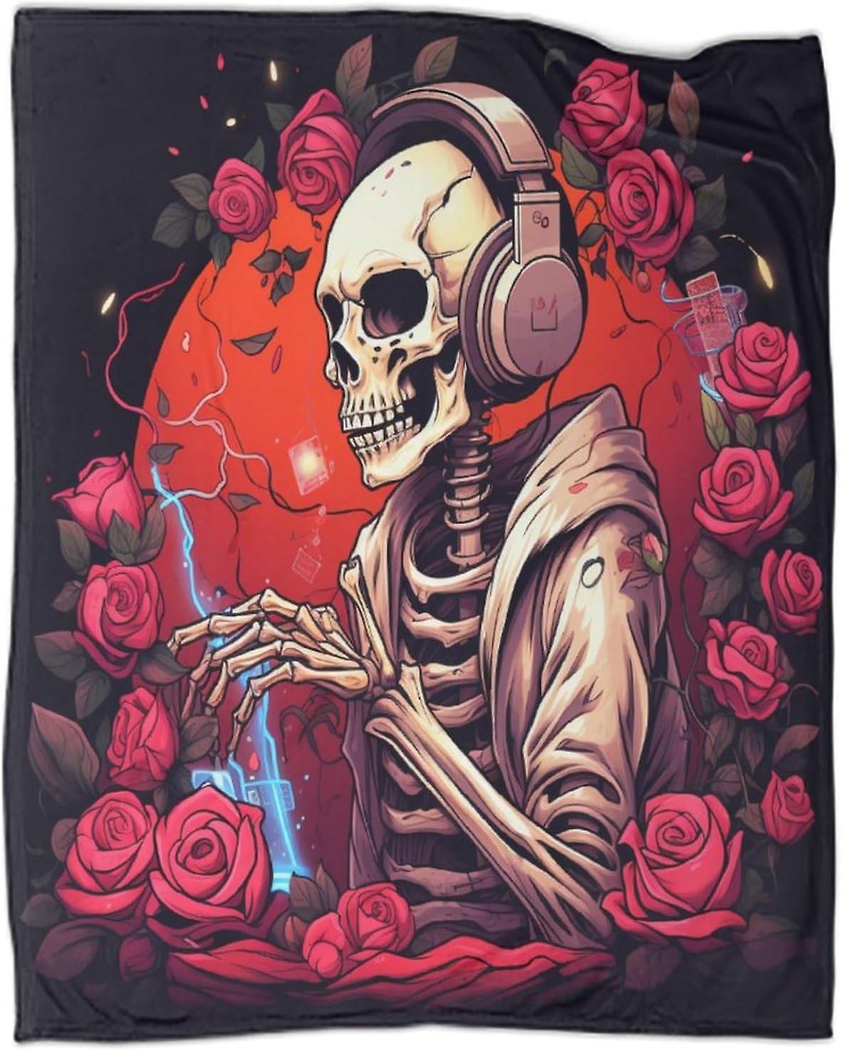 Human Skeleton Couples Throw Blanket Reversible Warm Fleece Blanket Game Controller Printed Throw Blanket for Bed, Couch And Sofa