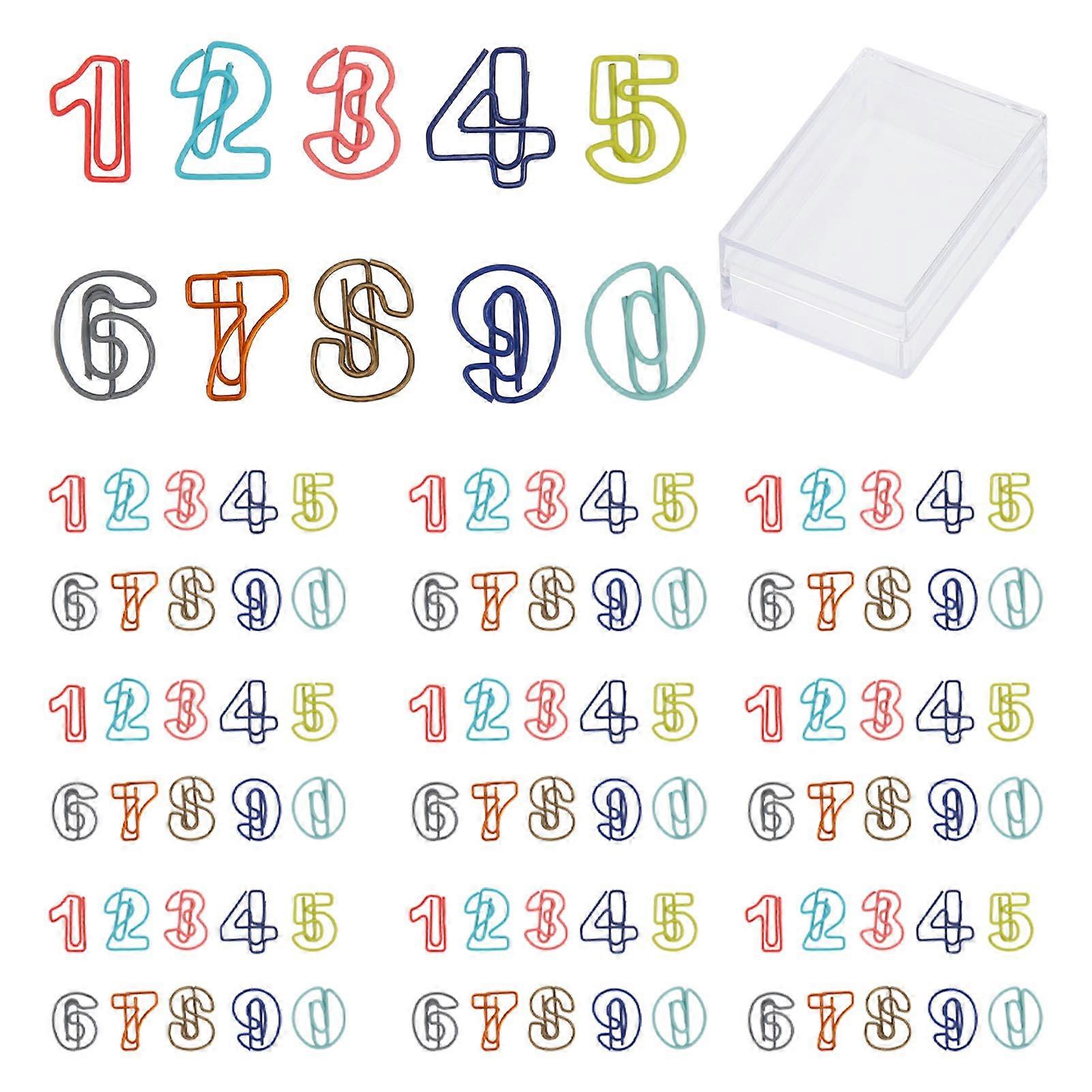 100Pcs Cute Paper Clips Numbers Style Rich Colors Anti Slip Strong Clamping Fancy Paperclips for Working Study Home