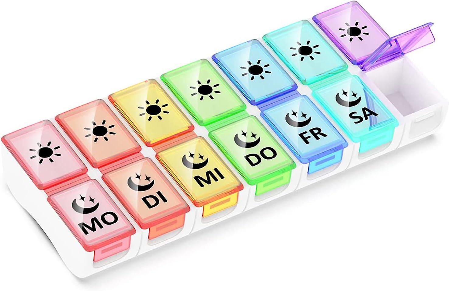 Tablet box 7 days 2 compartments, pill box 7 days medication box, morning evening 14 compartments pill box medication dispenser (German version)