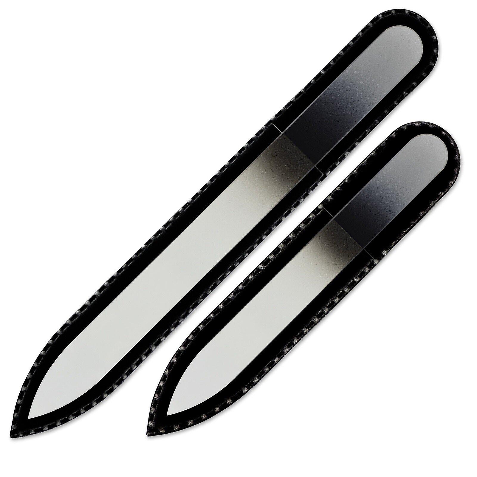 Set of 2 Rainbow Crystal Nail Files, Hand made of Czech tempered glass R-MS2 - White Black