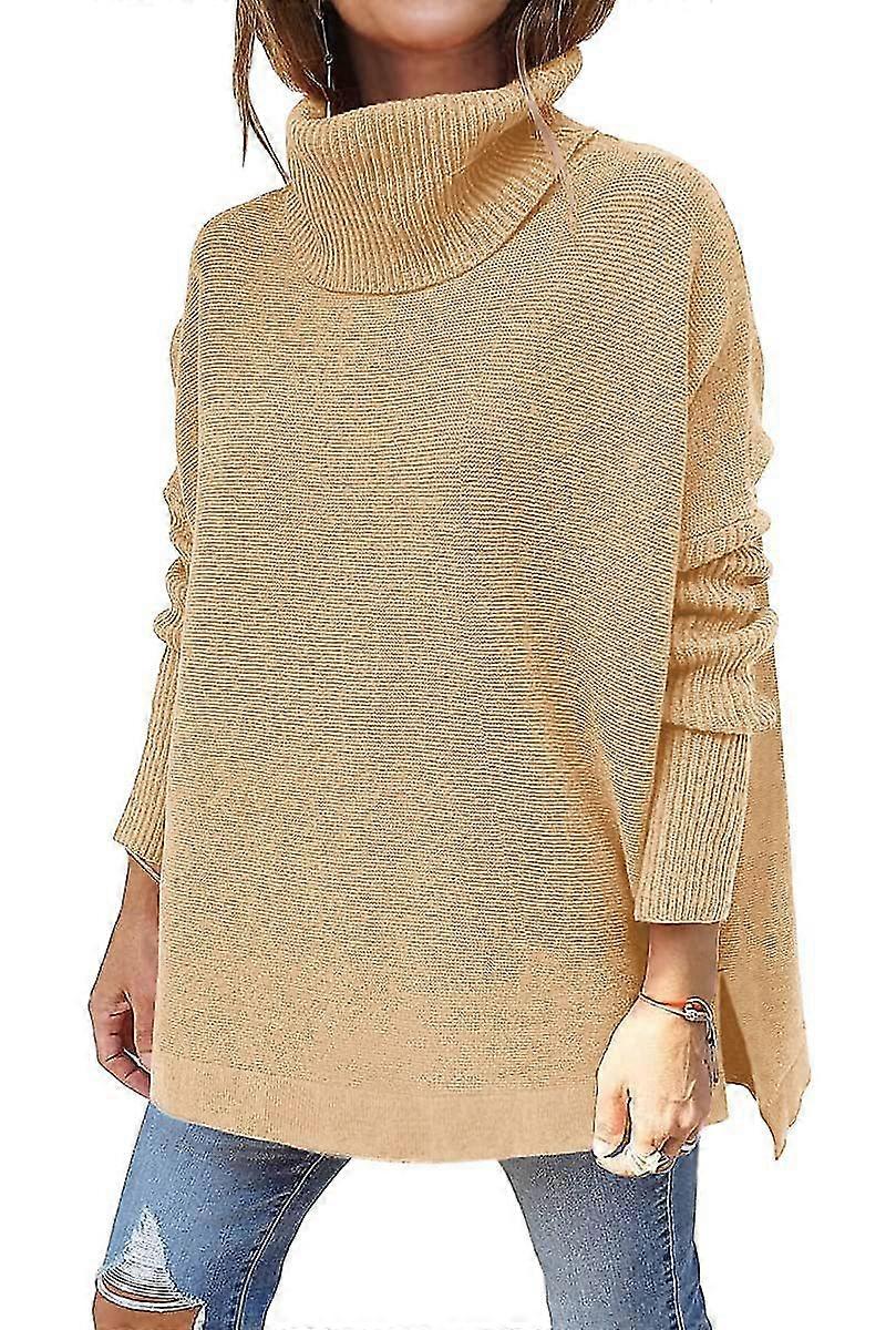 Femmes Col roulé Oversize Batwing Manches Spilt Ourlet Tricot Tunique Pull Pull Pull