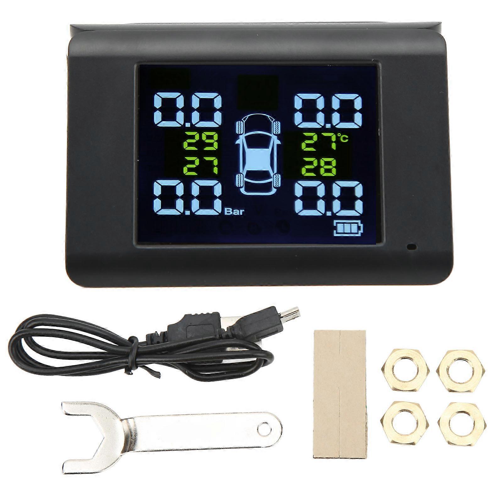 Wireless Tire Pressure Monitoring System with 4 External Sensors LCD Screen Loud Alarm TPMS for Car Truck Motorhome E2U211