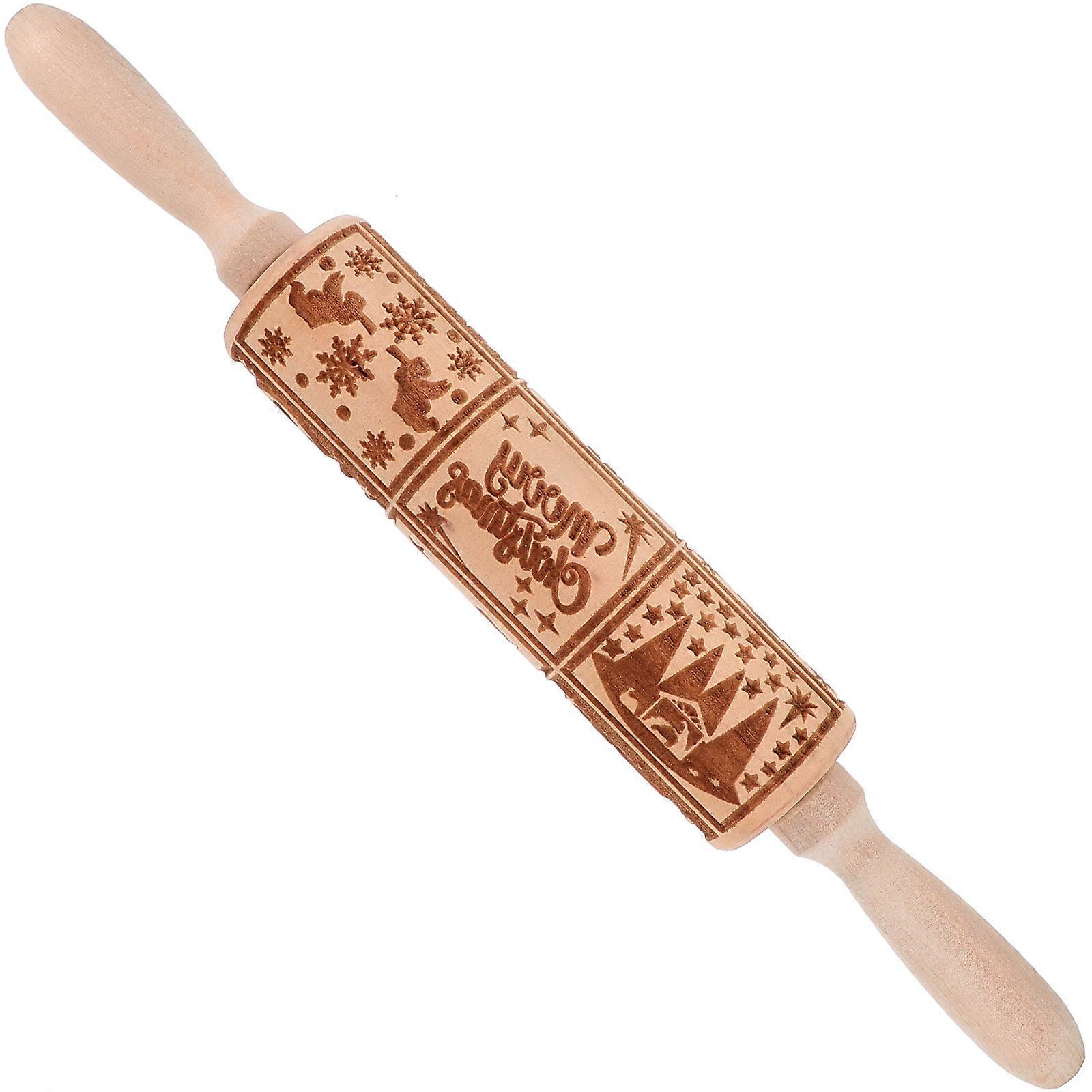Engraved Embossing Rolling Pin Baking Stamps Roller Christmas Easter Wooden Rolling Pin