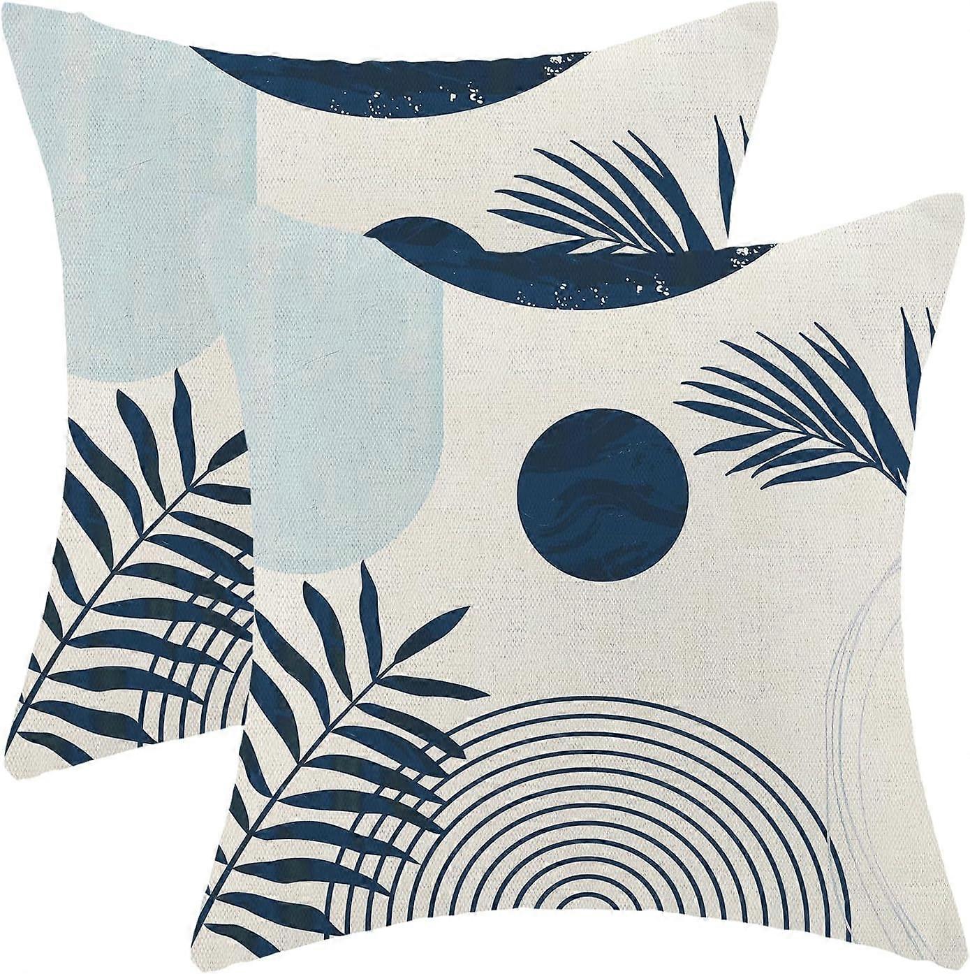 Boho Summer Outdoor Pillow Covers 18 x 18 Inch, Navy Blue Leaf Decor Throw Pillows for Couch Bed, Modern Abstract Plant Indoor Farmhouse Decorative Pi