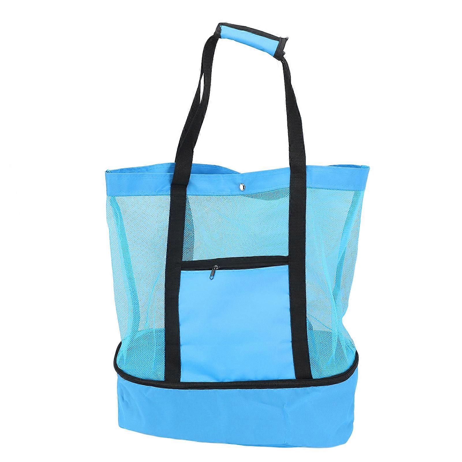 Mesh Beach Bag Multifunction Mesh Design Top Zipper Keep Freshness Durable Fabric Beach Tote for Beach Garden Camping Blue