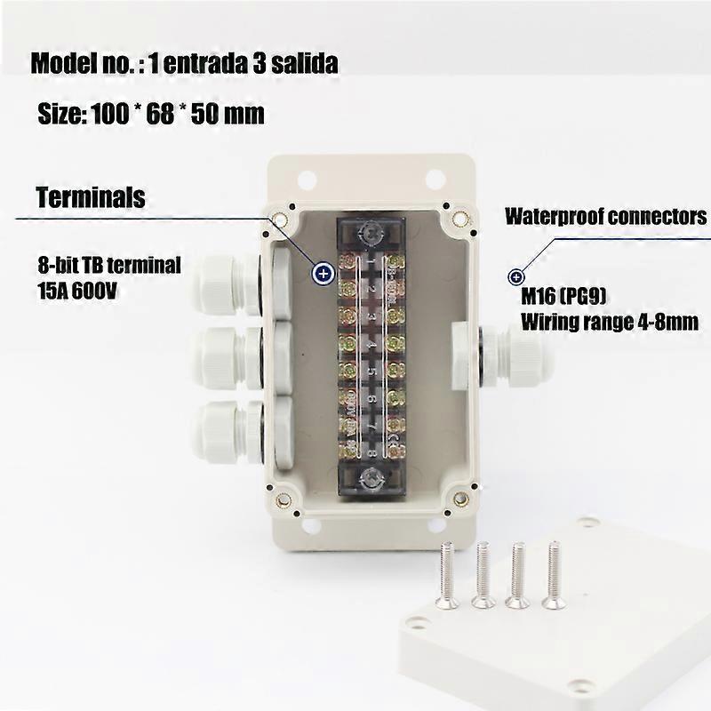Plastic monitoring waterproof terminal box with terminal one in two out of the outdoor distribution box through the wire box