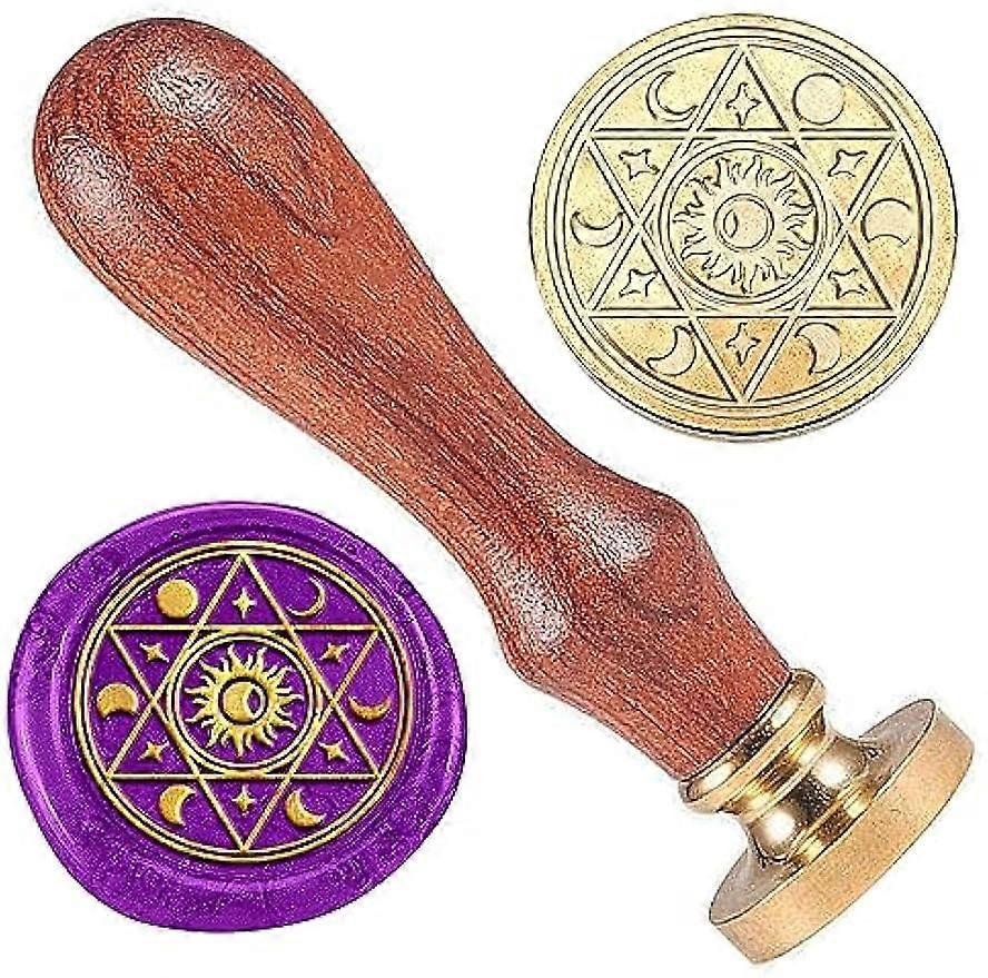 1pc Moon Phase Wax Stamp Sun Wax Sealing Stamp 1" Brass Head Stamp with Wooden Handle Retro Wax Seal Stamp