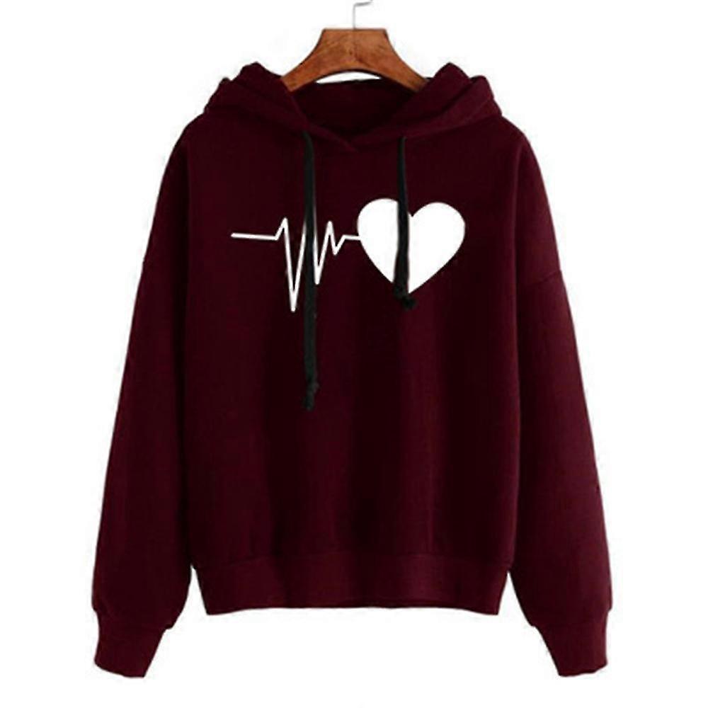 Felpa con cappuccio unisex foderata in peluche Love Heart Printed Drawstring Hood Felpa