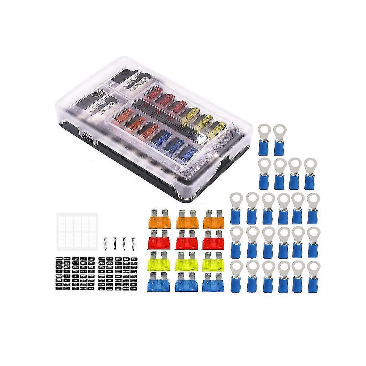 12v Fuse Block 12 Circuit Fuse Box Kit,with Led Indicator With Negative Marine Fuse Box For Dc12-24