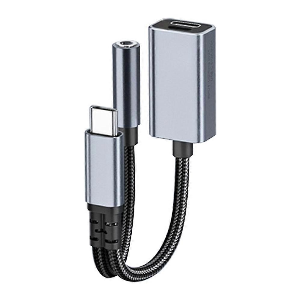 3in1 USB C to 3.5mm/Type-C/IOS Aux Audio Adapter PD Fast Charge Headphone Converter Gray