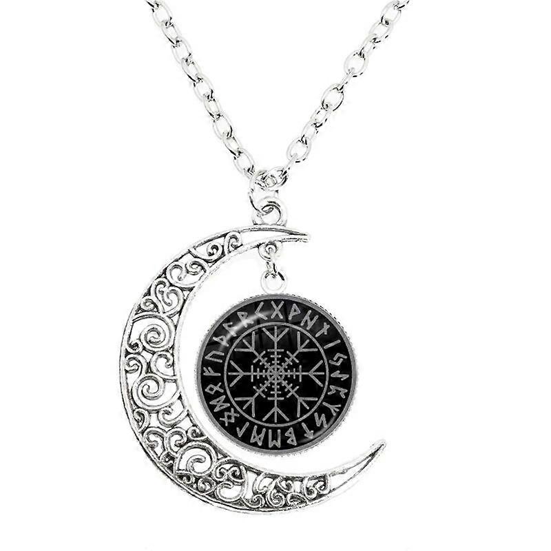 Φυλαχτό Viking Logo Odin s Σύμβολο της Norse Dome Γυάλινο μενταγιόν Κολιέ φεγγαριού Give Friend Δώρο Κοσμήματα