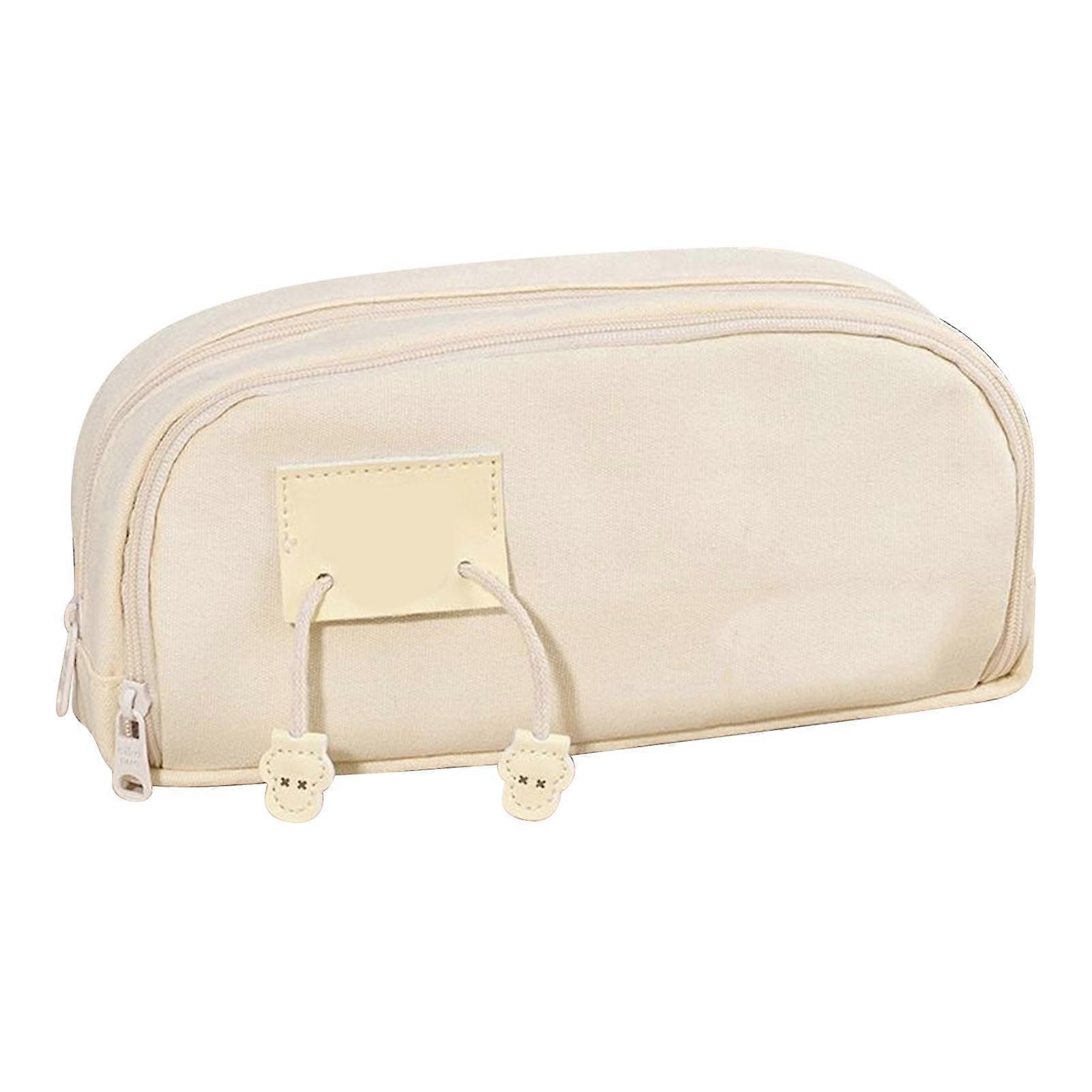 Pencil Case Large Capacity Double Layer Versatile Portable Pencil Pouch with Zipper for School Office White
