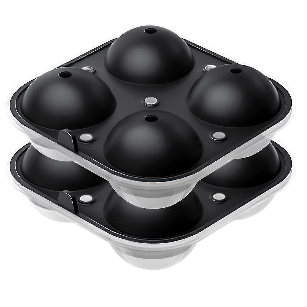 Ice Cube Mold Silicone, 2 Pieces Ice Cube Tray Balls Round Large with Funnel and Lid