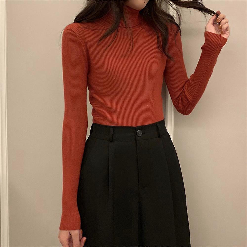 Basic Sweater for Women Knitted Turtleneck High Collar Pullover Tops Solid Color