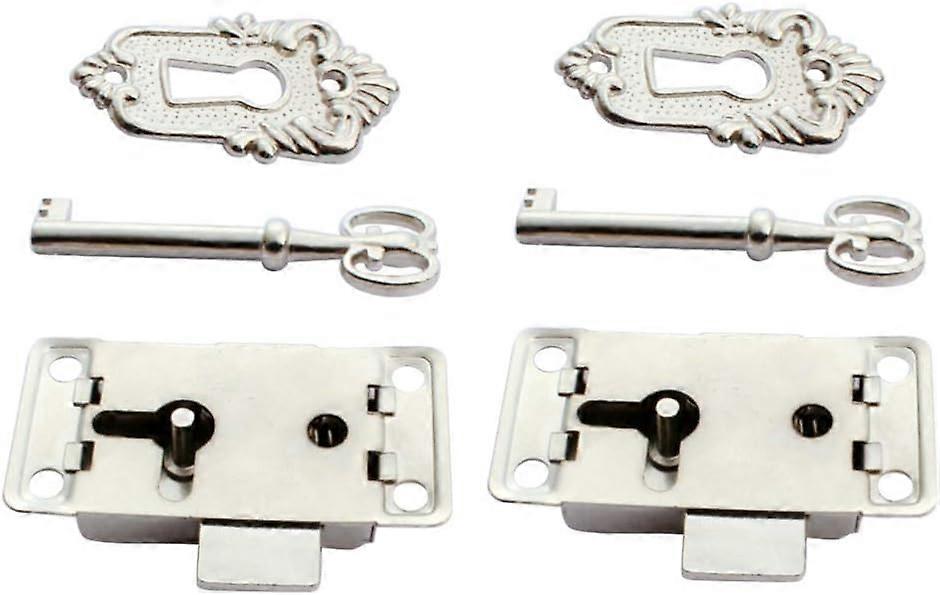 Set of 2 Antique Cabinet Door Locks Decorative Lock with Keys and Screws (Silver),2024 Ping