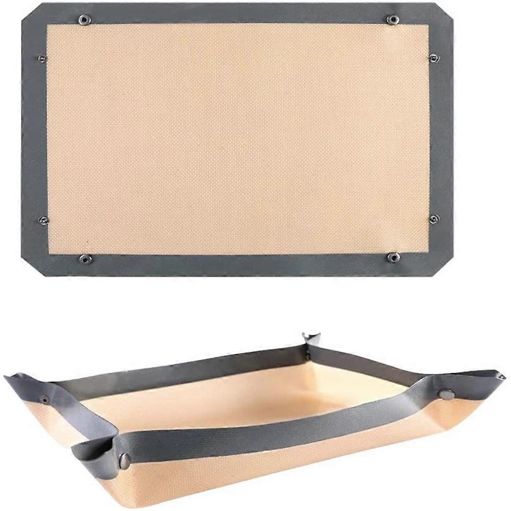 2PC Silicone Fiber Baking Mat with Buckle, & Non Stick, Corners Snap Together to Form Leakproof Bak