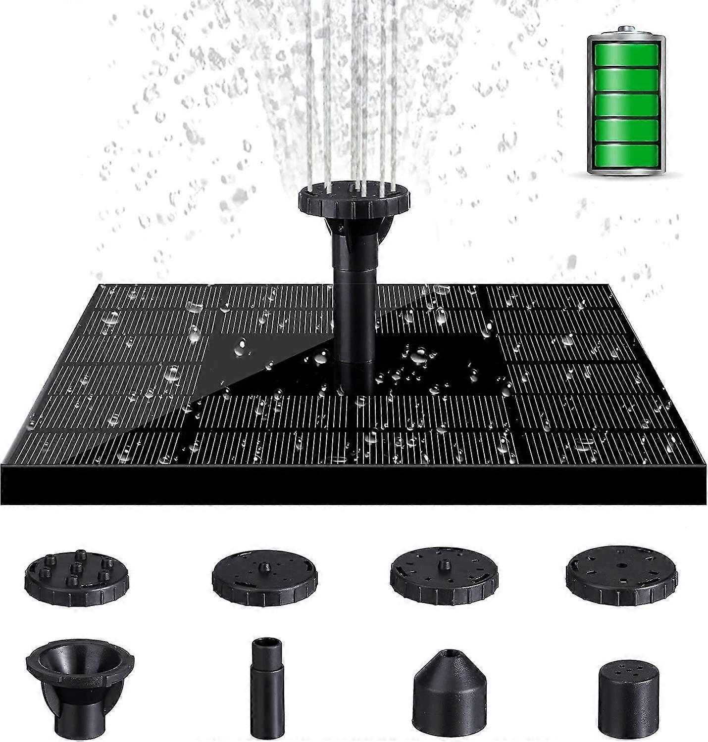 4w neliön suihkulähde, aurinkoinen kelluva suihkulähde 1600mAh: n akulla, aurinkosuihkulähde, jossa on 8 lisävarustetta lintukylpyyn, lampi, uima-allas ja puutarhan sisustus