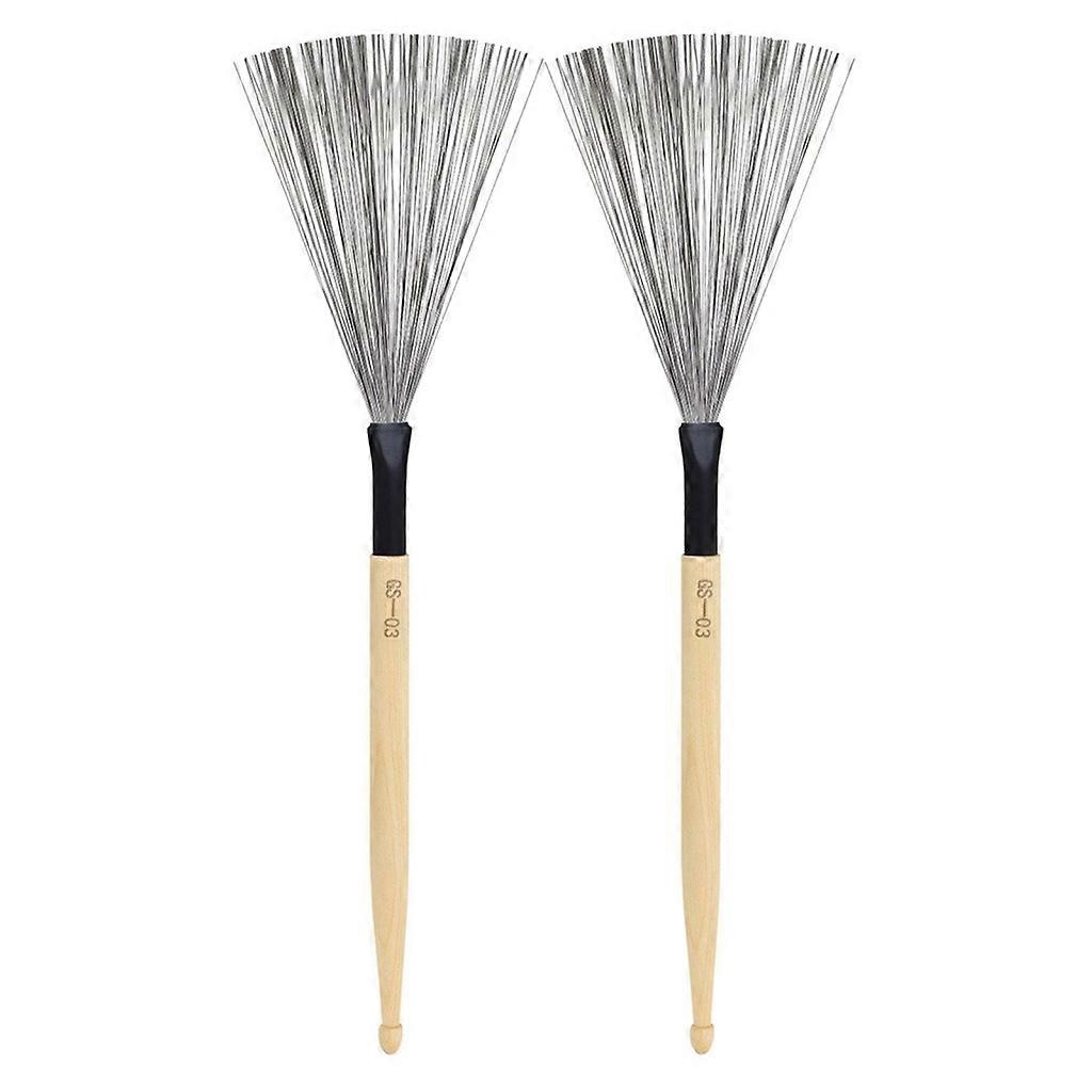 1Pair Double Head Drum Brush Wooden Handle Drum Stick Brush Drumming Accessory