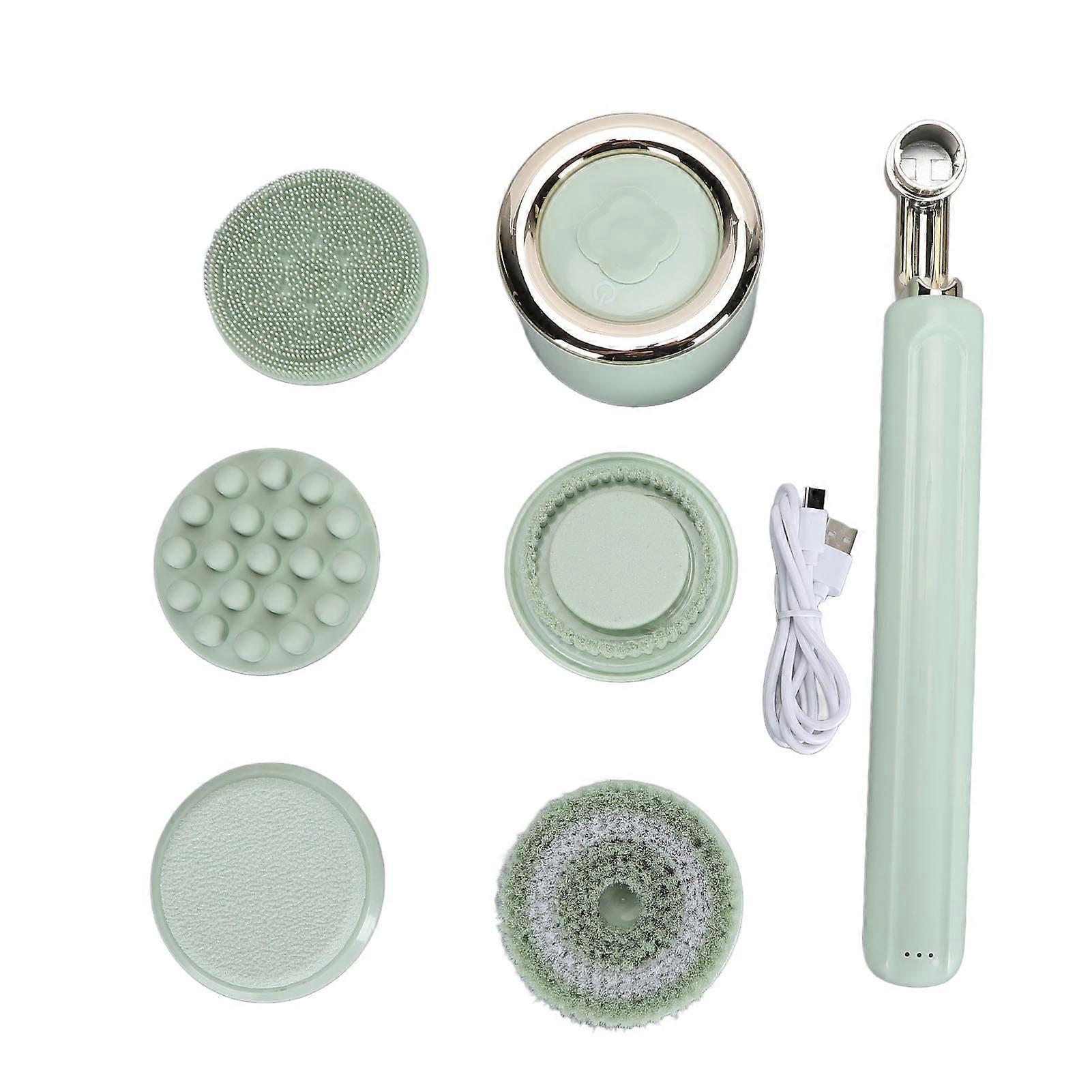 Electric Body Scrubber Brush with 5 Brush Heads Waterproof Deep Cleansing Long Handle Shower Brush Rose Gold