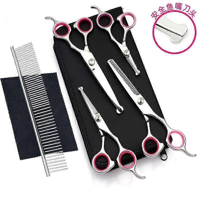 Dog Grooming Scissors Set with Safety Round Tip, Thinning and Straight Pet Grooming Scissors Kit Pink