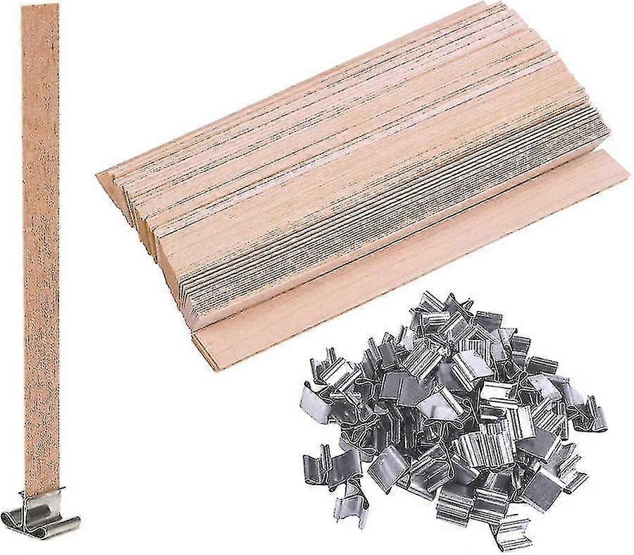 Wabjtam 50パックキャンドルを作るための小さな木のキャンドルウィック、ダイキャンドル作りクラフトのための鉄スタンド付き天然木製厚いキャンドルウィックキャンドルラベル