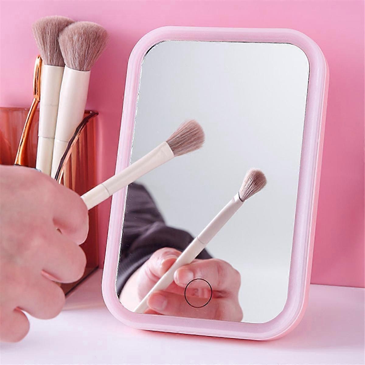 LED Vanity Mirror with Lights Portable Cosmetic Travel Tabletop Make Up Lighted Desk Mirror USB Rec