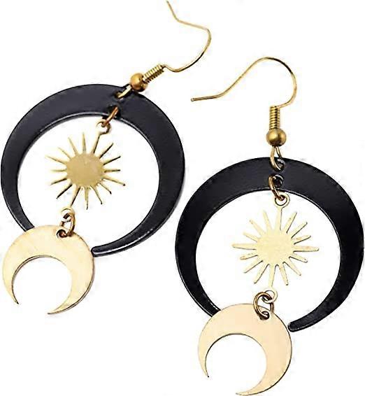 Gothic Boho Sun and Moon Earrings, Crescent Moon Star Pendant, Celestial Earring