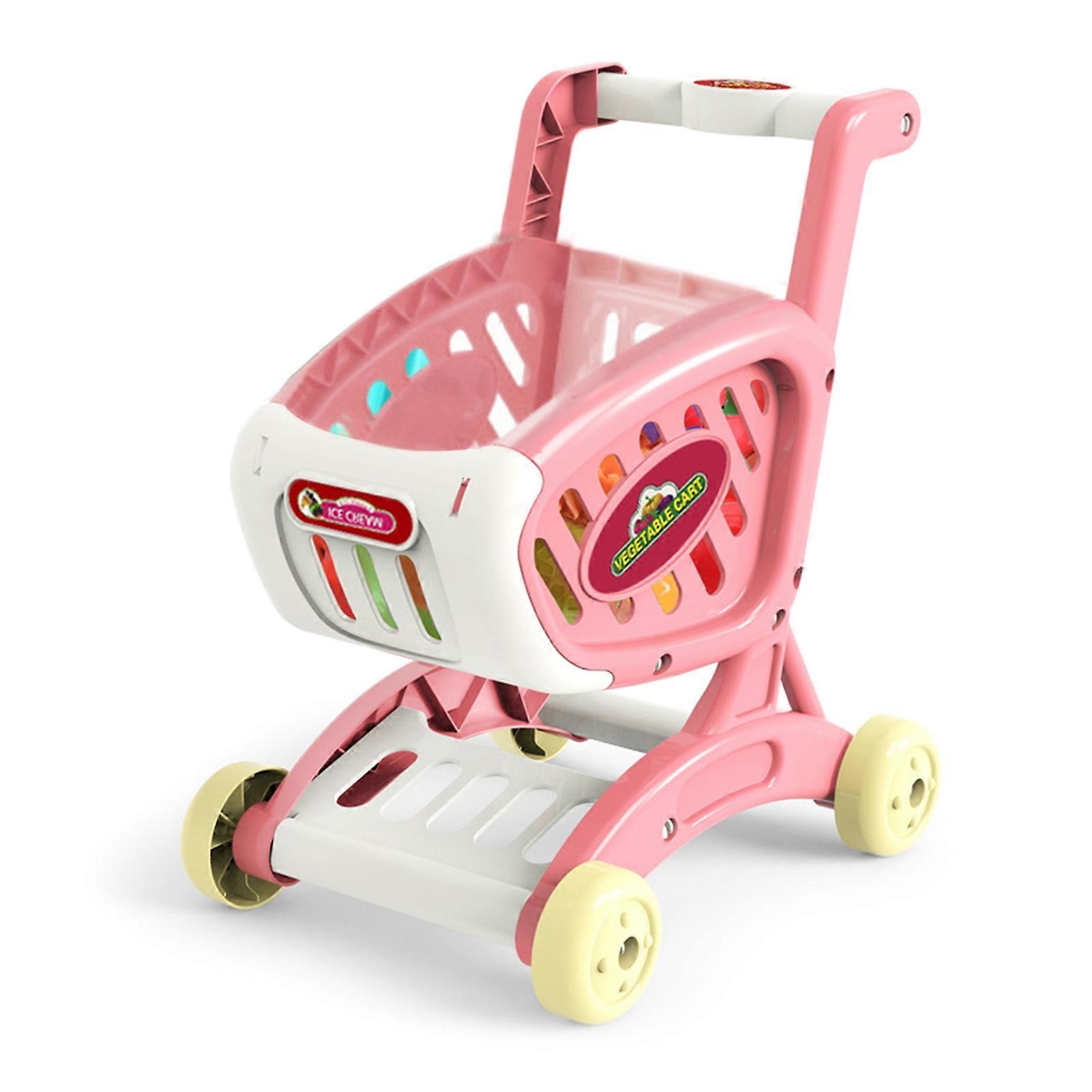 Shopping Cart Toy Realistic Rounded Corner Scene Experience Plastic Kids Supermarket Push Trolley Education Play House Toy for Kindergarten KAESI