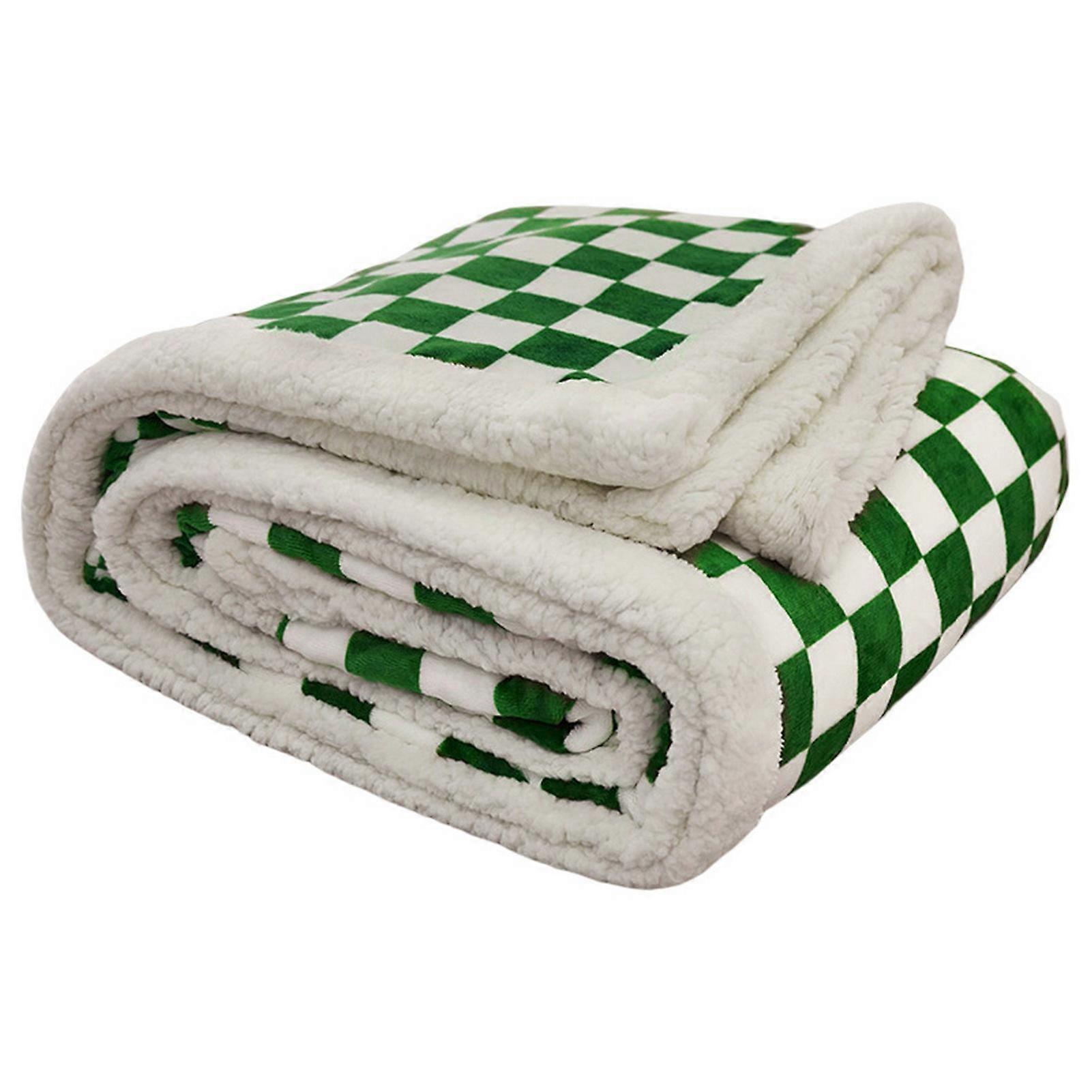 Throw Blanket Checkerboard Design Comfortable Touch Polyester Winter Indoor Bed Sofa Wool Warm Blanket Daily Use KAESI