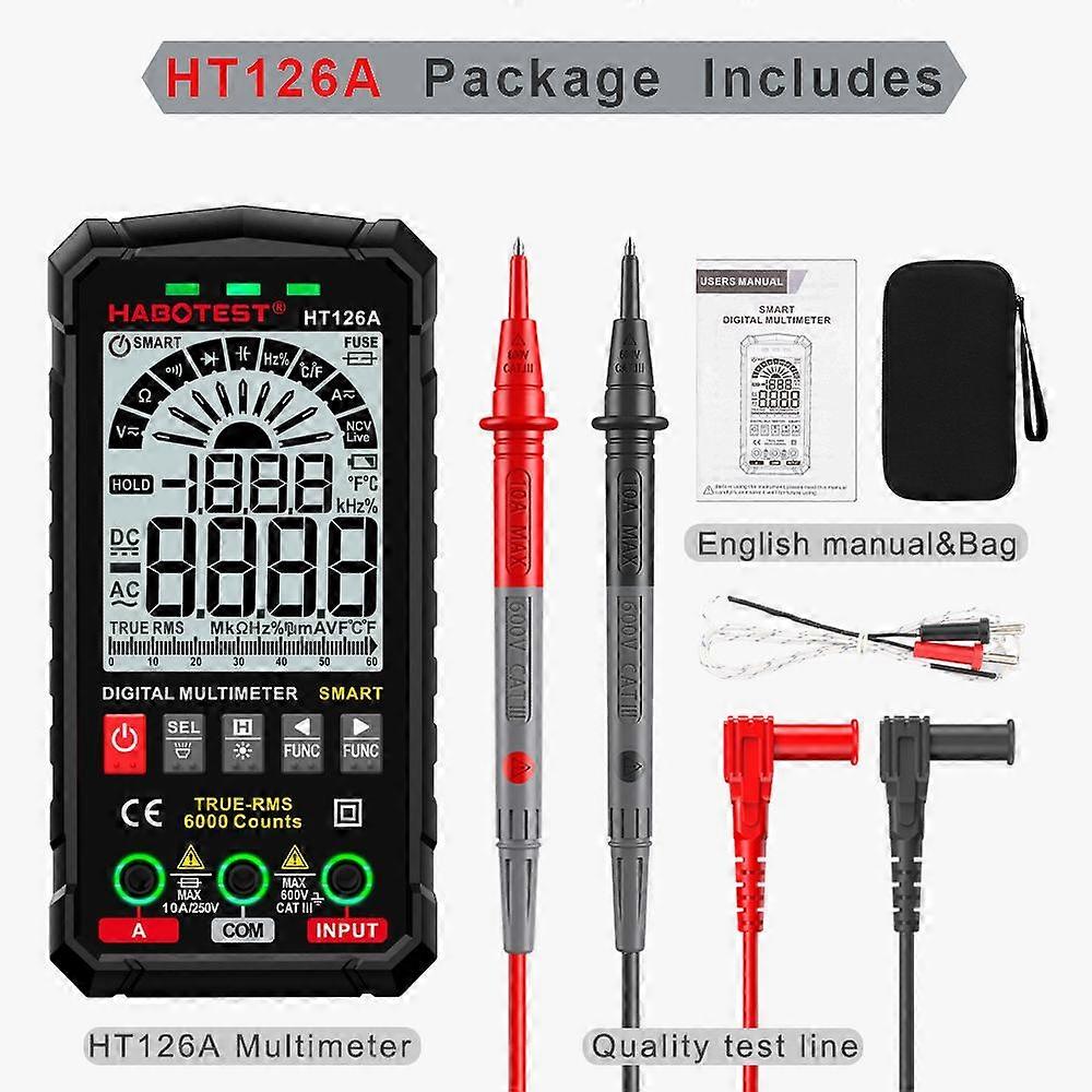 HT126 5th Generation Multimeter Digital Professional AC DC TRMS Voltage Current Ohm 60mF Hz Electrician Meter Tester