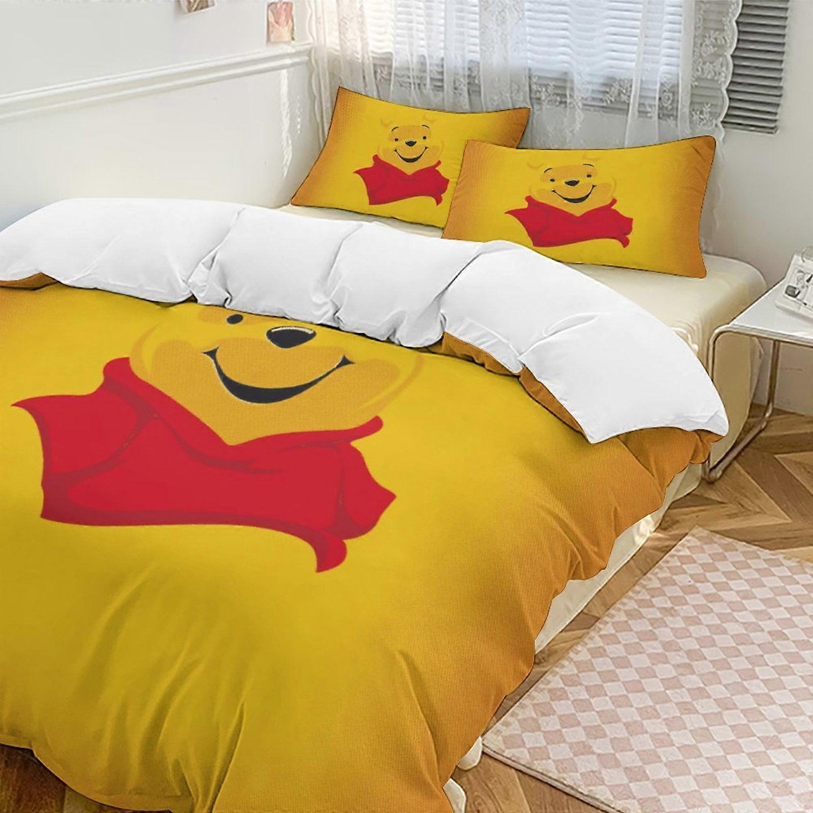v7363  Bed Sheets Bedding Smile Winnie The Pooh Comforter Set Soft 3 Pcs Twin Bedding Sets Thicken for All Season, 1 Comforter  2 Pillow Shams  Bed Sh