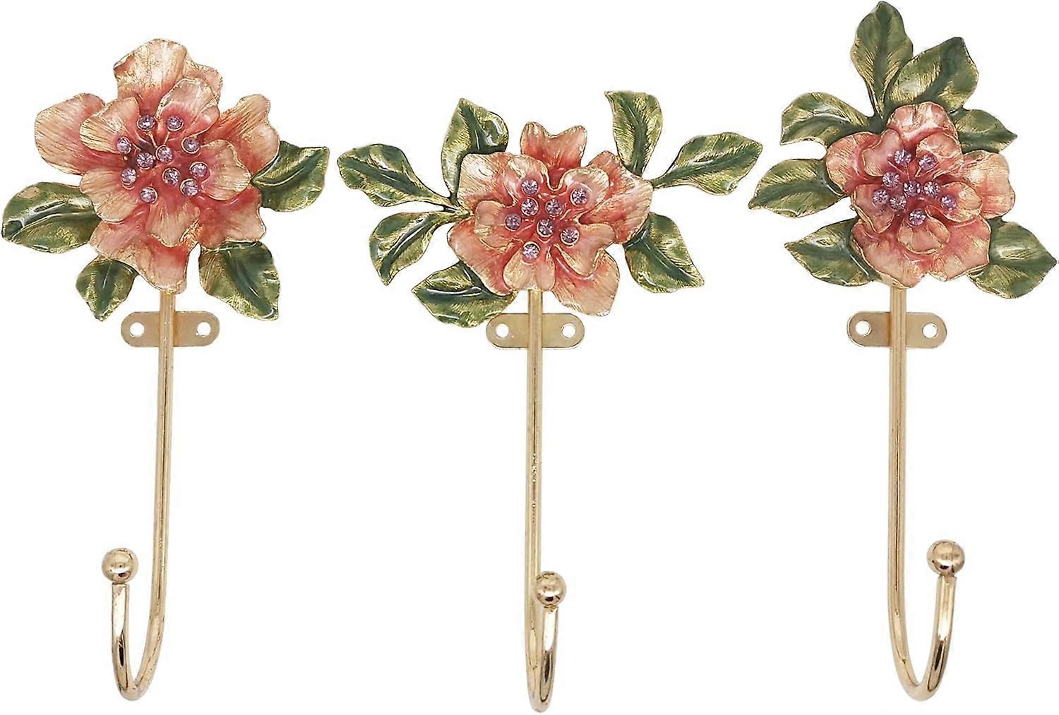 3 Pack Vintage Flower Shaped Decorative Wall Hooks Rack Hangers for Hanging Clothes Coats Towels Keys Hats, Antique Metal Mounted Wall Hook