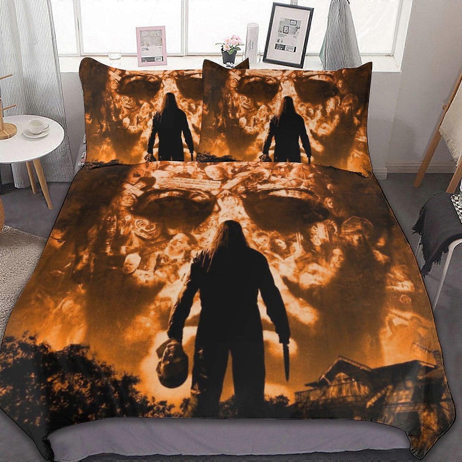bedding set CA651 Michael Myers Halloween 3 Pcs Bed Sheets Set Breathable Duvet Cover with 2 Pillow Sham Soft All Seasons Bedding Set Multiple sizes t