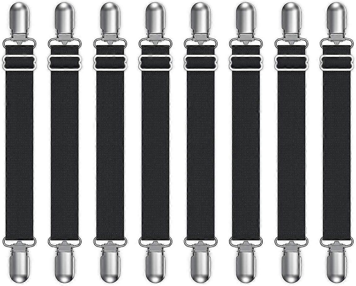 Fitted Bed Sheet Clips - Elastic Sheet Straps in Black (8-Pack)
