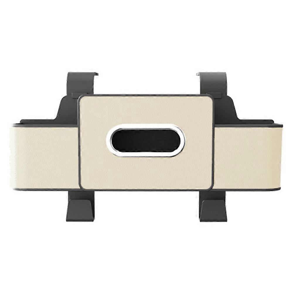 Car Seat Back Multi-Function Storage Organizer Leather ABS Tissue Box Cup Holder with Hooks - Beige