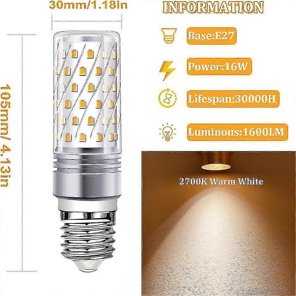 Triomphe 16w E27 Led Corn Light Bulb, Warm Light 1600lm Bright Ac 230v E27 Pendant Light 360 Led Beam, Pack Of 5