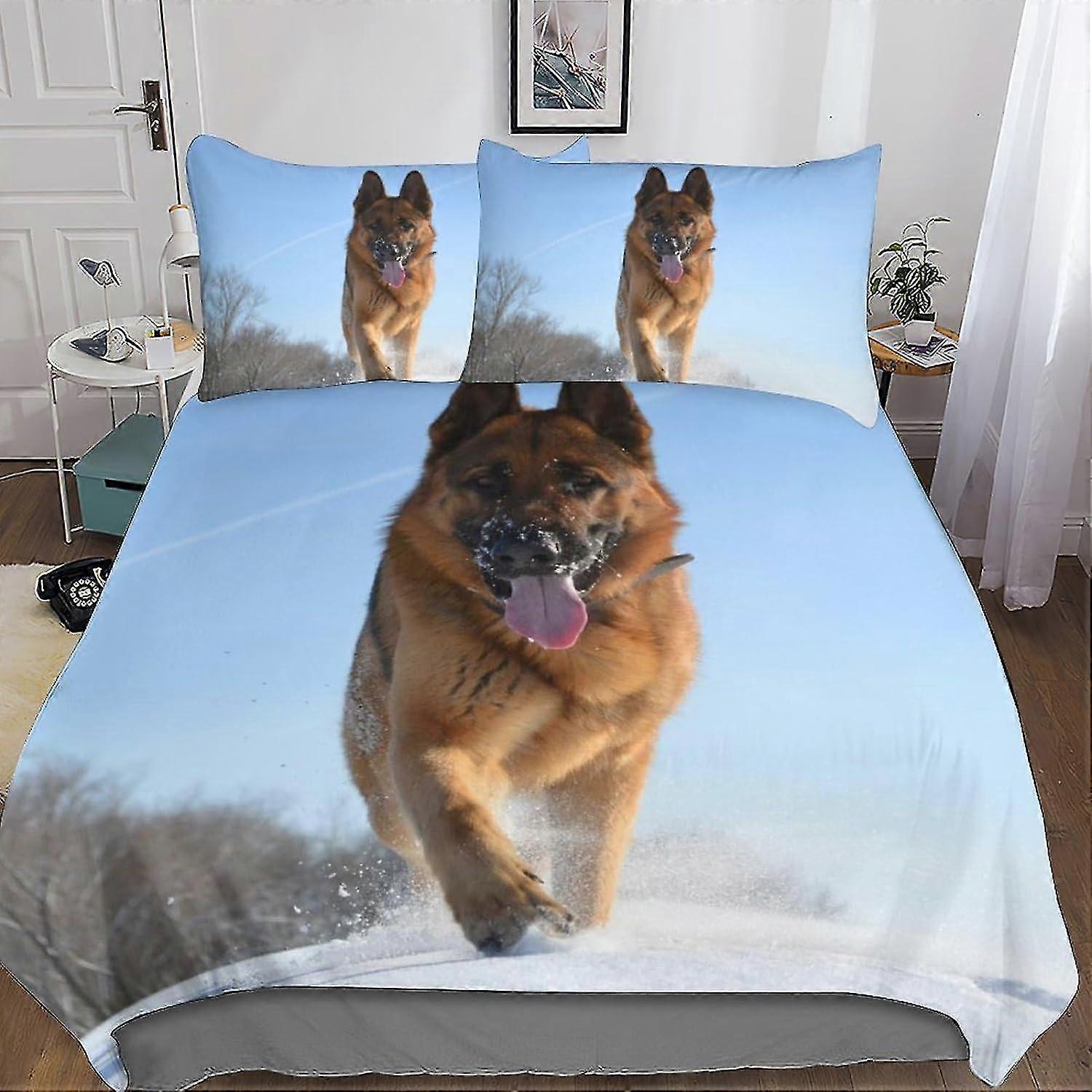 o5516 prostěradla Entemah Německý ovčák Pes Povlečení Set Přikrývka Set pro 3D tištěné 3dílné sady Měkké prodyšné zvířata Přikrývka Povlak na přikrývku Cove