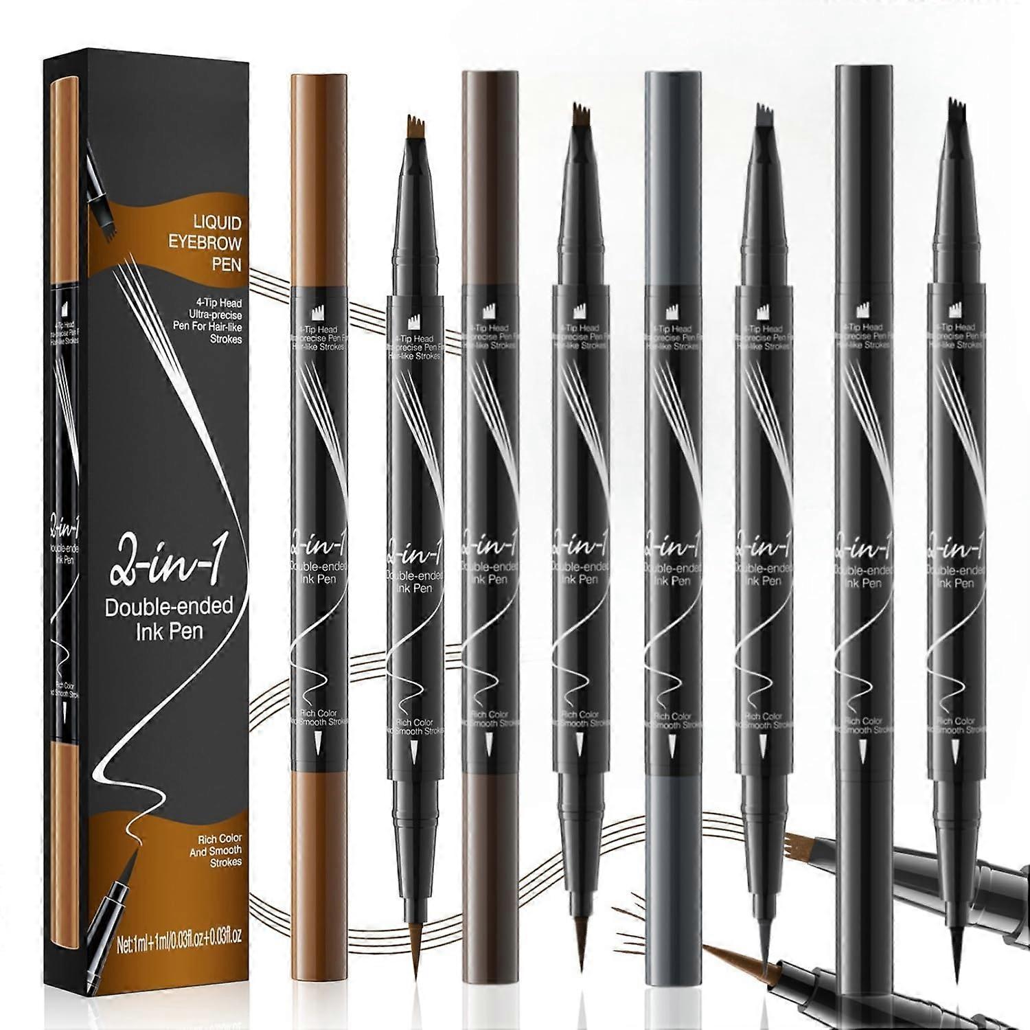 2-in-1 Microblading Eyebrow Pencil, 3D Brow Pencil with 4-Fork-Tip & Precise Brush, 4Pcs Microblading Eyebrow Pen for Natural Makeup