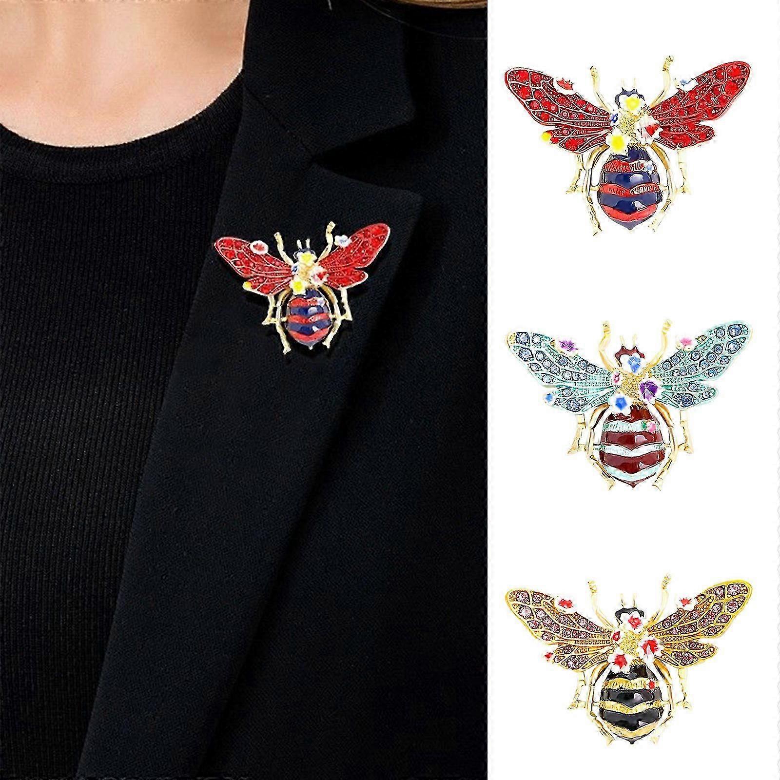 女性のためのレトロなスパークリングラインストーンビーブローチピンクの花昆虫動物のブローチピンジュエリーギフト