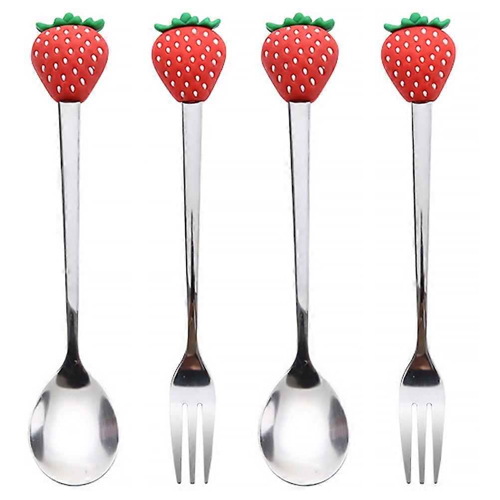 4PCS Creative Fruit Shaped Tableware Stainless Steel Fork Spoon Eating Tools