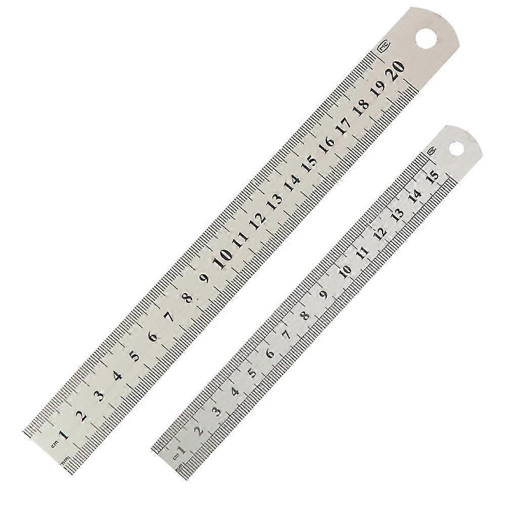 2 قطع الفولاذ المقاوم للصدأ حاكم مزدوج مقياس حاكم لمكتب المدرسة المنزلية (20 سم ، 15 سم كل حجم لديه 1 قطعة)