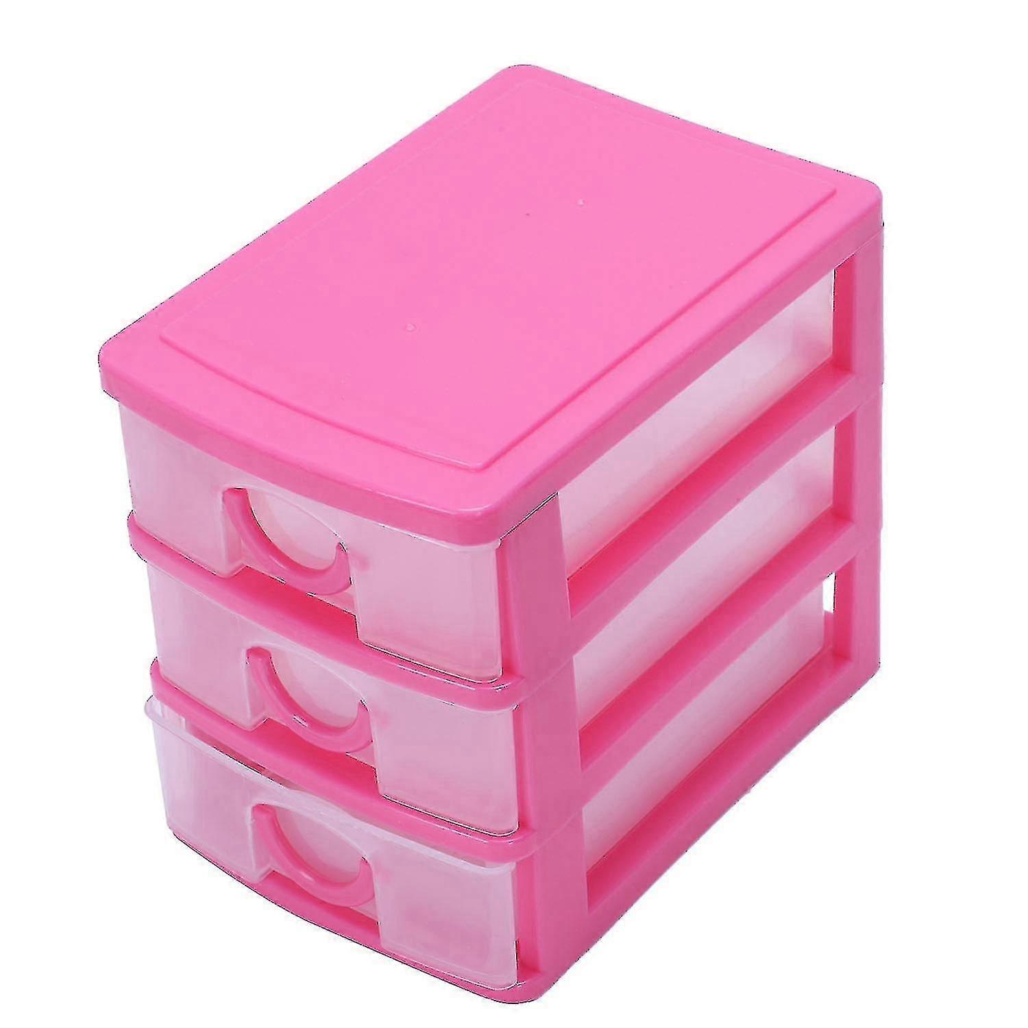 Mini Translucent Drawer Type Plastic Box Red 3 Layers