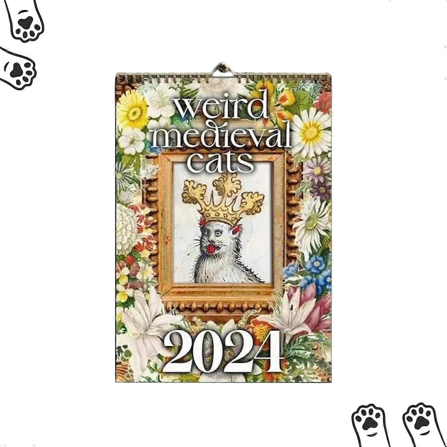 2024 Weird Medieval Cats Calendar,100% New
